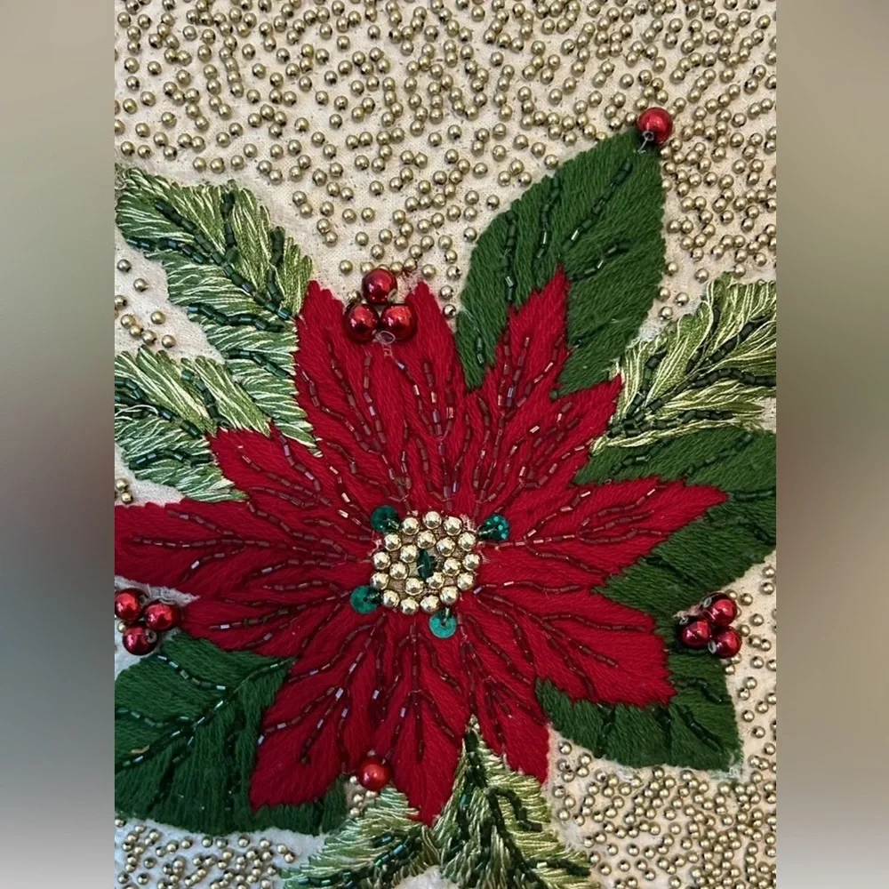 Christmas‎ decor 2 12” Poinsettia Beaded Sequin Sewn throw pillows With Zippers